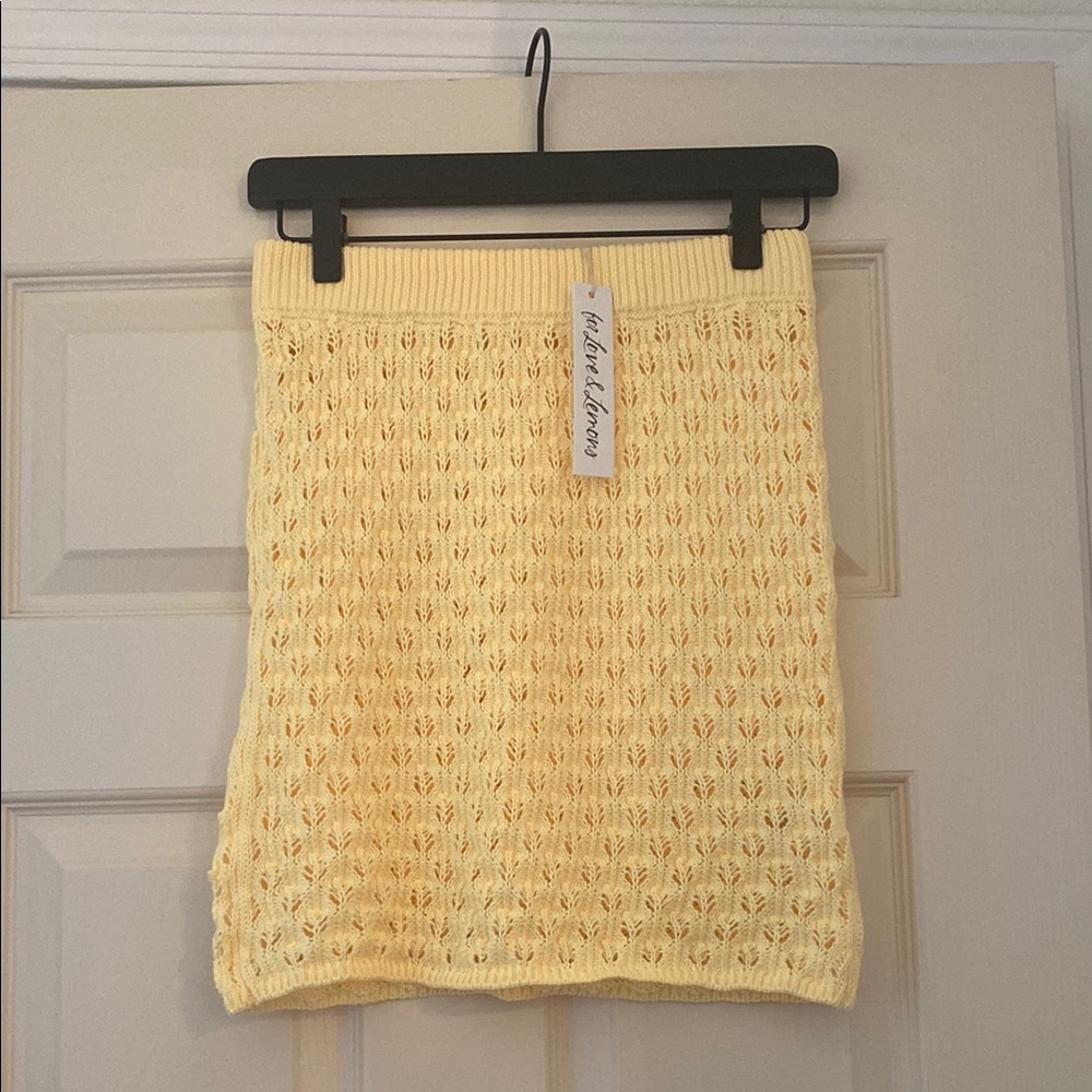 NWT For Love & Lemons Yellow Knit Mini Skirt